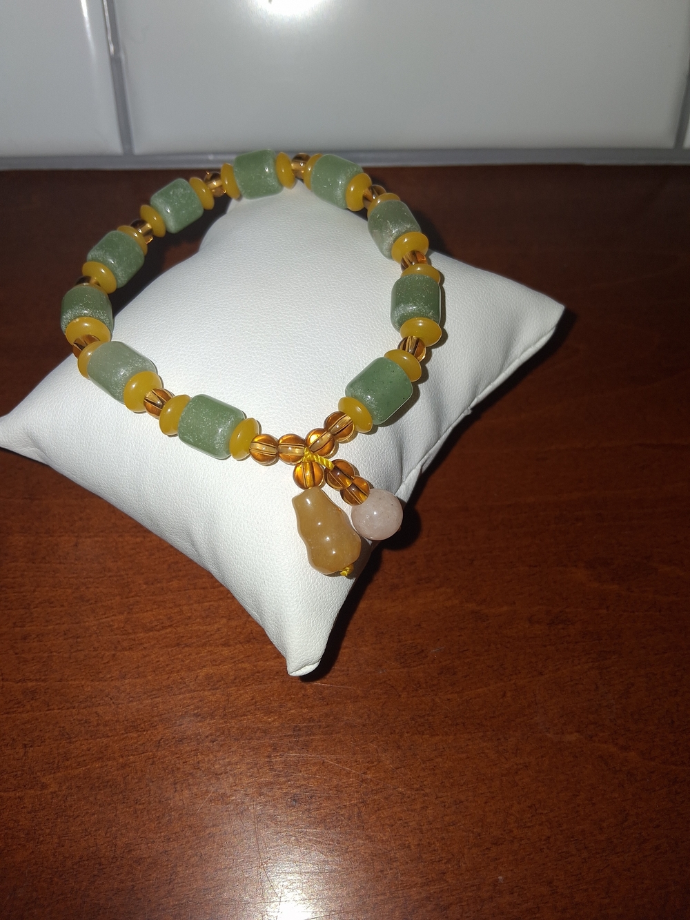 Green and Amber Beaded Women's Bracelet